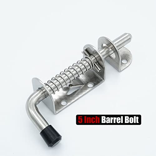 JQK Spring Loaded Latch Pin, 304 Stainless Steel Barrel Bolt Thickened 2mm Door Lock, 5 Inch Brushed Finished(2 Pack), HSB300-P2 - Image 3