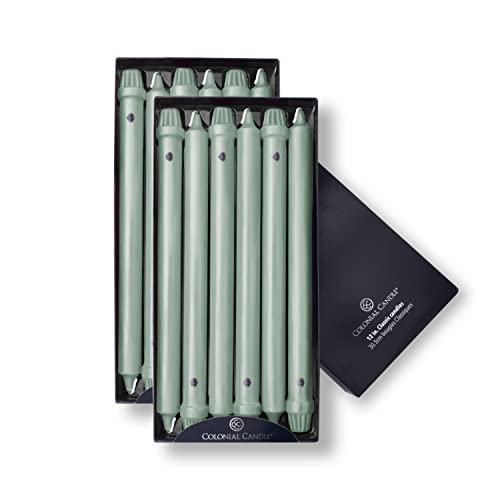 Image of Colonial Candle Unscented Taper Candle, Classic Collection, Colonial Classic Green, 12 In, Pack of 12 - Up to 10 Hours Burn