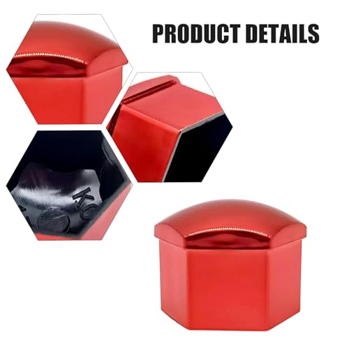 Image of Shakas 20 PCS 17 mm Tire Screw Cap, Thickened PP Plastic Rustproof Surface Smooth Hexagonal Hubcap with Extractor Clip Kit, Decorative Tuning Accessory for Most Cars and Motorcycles (Red)