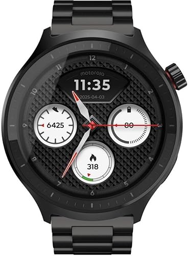 Image of Motorola Moto Watch, 1.4 OLED, AOD, Auto-Brightness, Dual Band GPS, Powered by Polar Smartwatch (Matte Black /Matte Black Band Strap, Free Size)