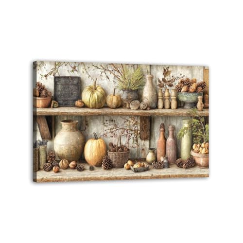 Large Canvas Wall Art Fall Pumpkin Autumn Vintage Pumpkins Pinecones