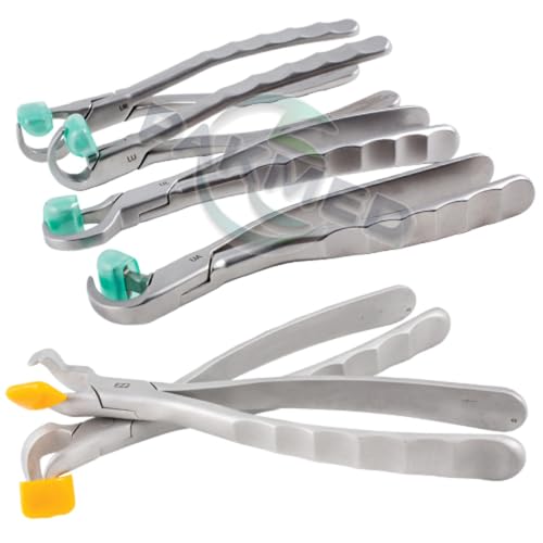 6 Pcs Dental Extracting Forceps Standard and Molar Series Atraumatic Extraction System Teeth Tooth Extraction Forceps for Upper Right/Left/Anterior Lower Universal and 2nd & 3rd Molar with 60 Bumpers