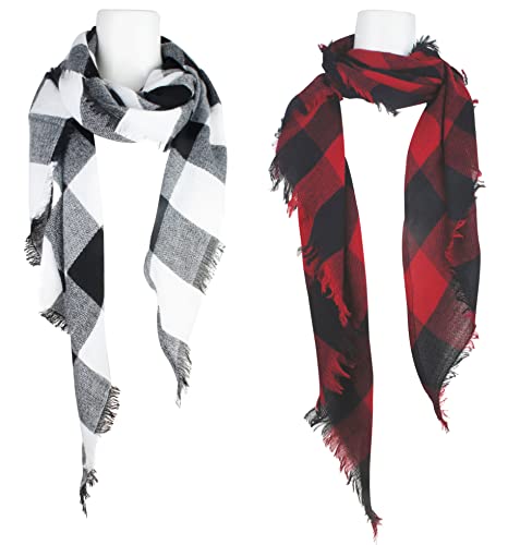 2 Pack of Triangle Fall Winter Soft Plaid Scarfs for Women Scarf Warm Shawls and Wrpas3