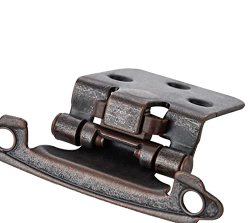 Image of Ravinte 20 Pack (10 Pairs) 1 /2 inch Overlay Cabinet Hinges, Self-Closing Semi-Concealed Face Mount, Antique Copper Decorative Hardware with Door Bumpers for Kitchen & Cupboard Doors