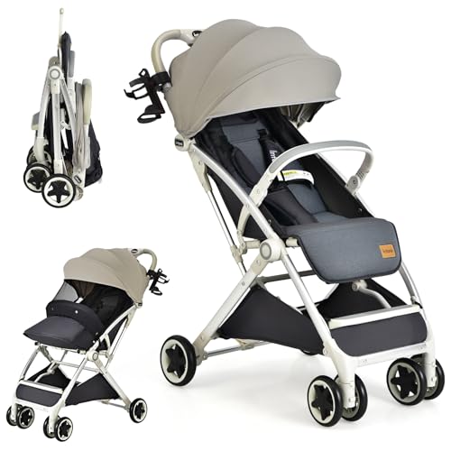 Image of INFANS Lightweight Baby Stroller, Compact with One-Hand Fold, Travel Stroller for Airplane with Cup Holder, 5-Point Harness, Foot Cover, Canopy, Infant for 0-36 Month (Grey)