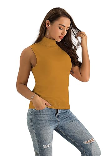 Image of Spicy Sandia Women Stretchable Turtleneck Knit Sleeveless Slim Fit Sweater