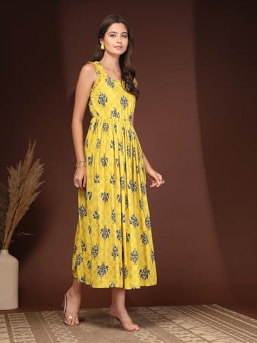 Image of Dress for Women | New Rayon Floral Printed Flared Maxi Dress for Women & Girl's