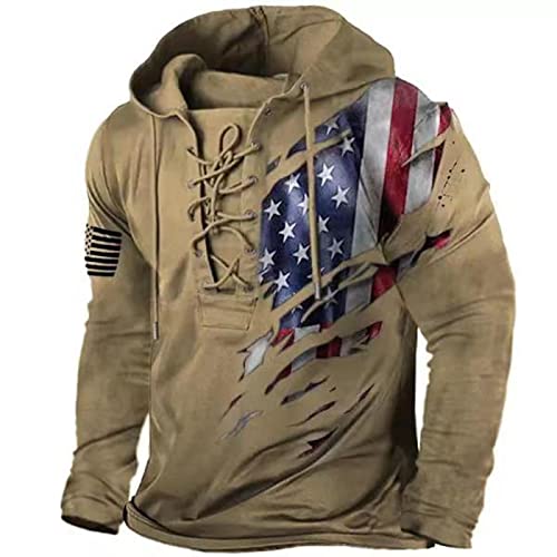 Hanzhuolg Men's Outdoor Military Tactical Hoodie Retro Distressed American Flag Print Laceup Pullover Hooded Sweatshirt Color1 Xx-Large #TOP7