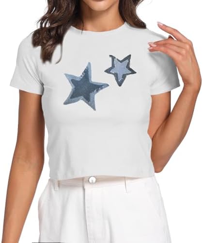 Y2K Star Graphic Crop Tops Baby Tees for Women Vintage Cropped T Shirts Aesthetic Summer Clothes Tops for Teens