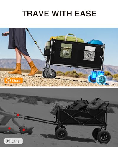 Image of Everyfun Dual Motor Electric Utility Wagon Cart-330 lb Load, 180 L Foldable Beach Wagon with Remote, 4-Speed, All-Terrain Wheels for Camping, Beach, Garden & Shopping, Black