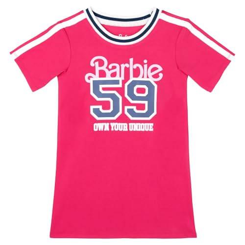 Barbie Little Girls Short Sleeve Mesh T-Shirt Dress Fuchsia Purple 6