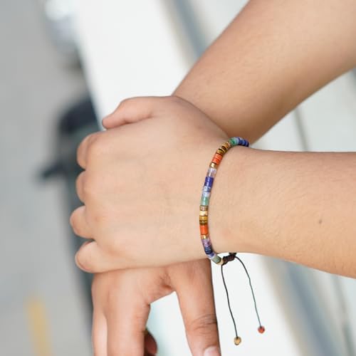 Image of 7 Chakra Healing Crystal Bracelet for Men & Women | Natural Stone Beads | Meditation, Yoga & Anxiety Relief Bracelet | Reiki Energy Balancing Beads with Amethyst, Lapis Lazuli, Aventurine, Carnelian & Jasper