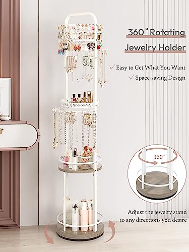 Jewelry Holder Organizer, Floor Jewelry Organizer with Earring Organizer Necklace Holder, Rotating Jewelry Stand Necklace Display Earring Storage, Large Hanging Jewelry Tree for Jewlery Bracelet Ring3
