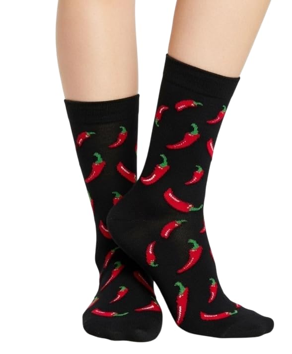 Calcetines de chile rojo para mujer ropa interior divertida color negro talla 36-40