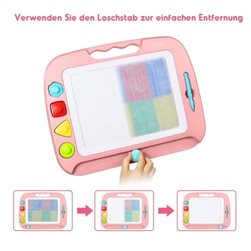 SGILE Große Magnetische Maltafel Zaubertafel Kinder, Magnet Magnettafel mit 4 Stempeln, Kreatives Spielzeug ab 2 Jahren, Geschenk für Jungen & Mädchen 1 2 3 4 Jahre, 42 x 32 CM, Hell-Pink