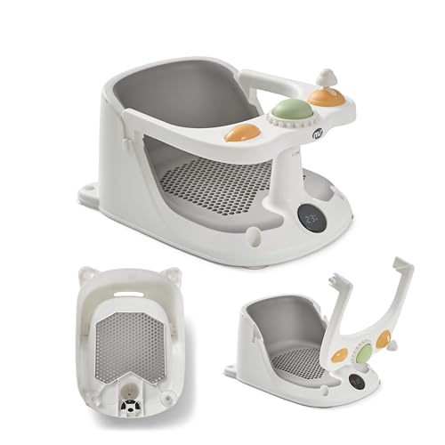 MS BabyWorld Asiento infantil de Ducha para Bebe Antideslizante para niños con TEMPERATURA de 6 a 24 meses, Silla para Bañera o Ducha con Barra para una facil colocacion del bebe (Verde) (Gris)