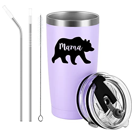 Gingprous Mama Bear Travel Tumbler, Mother's Day Birthday Christmas Gifts For Best Mom Mother New Mom Mom To Be Mama, Stainless Steel Insulated Travel Tumbler With 2 Lids And Straws(20 Oz, Purple) #TOP7