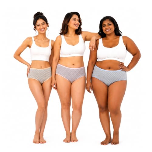 Image of Chic 100% Cotton Harmony Stripe 04 Set of 3 Panty for Women | Women's Cotton Antibacterial Brief Underwear | Soft & Breathable Fabric | Available in Plus Size