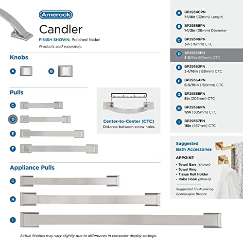 Image of Amerock | Cabinet Pull | Polished Nickel | 3-3 /4 inch (96 mm) Center to Center | Candler | 1 Pack | Drawer Pull | Drawer Handle | Cabinet Hardware