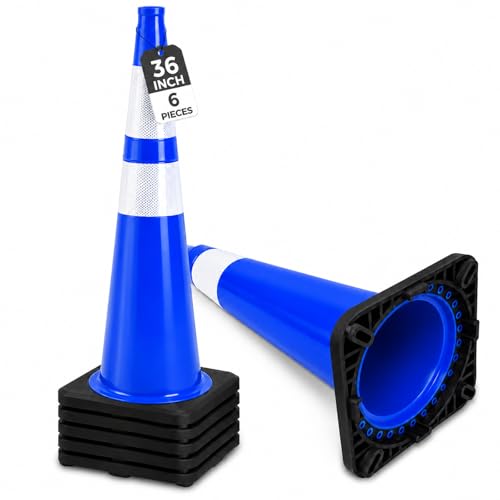 Image of BESEA 6 Pack 36 Inch Blue Traffic Cones with Wide Weighted Base