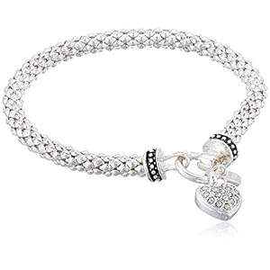 NINE WEST Women's Silvertone Crystal Pave Heart Stretch Bracelet