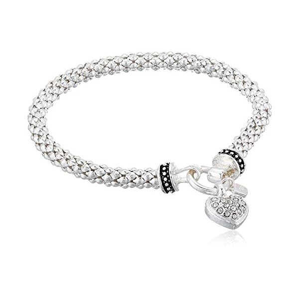 NINE-WEST-Womens-Crystal-Pave-Heart-Stretch-Bracelet NINE WEST Women's Silvertone Crystal Pave Heart Stretch Bracelet