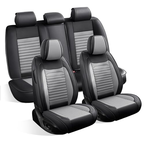 Image of Car Seat Covers Fit for VW Jetta 2007-2026(BlackGrey,Full Set) | Full Coverage Faux Leather Seat Protector Waterproof Airbag Compatible and All-Weather Automotive Seat Covers