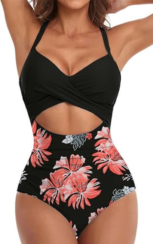CheChury Mujer Trajes de Baño Una Pieza Elegantes Bañador Reductor Push Up Monokini Halter Trajes de Una Pieza Bañadores Deportivos Vientre Plano Ropa de Playa Cuello en V Ropa de Baño Talla Grande