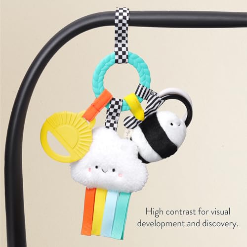 Image of Itzy Ritzy Teething Activity Toy - Bitzy Busy Ring Infant Teething Toy Features Braided Ring & Dangling Toys, Includes Teether, Ribbons, Crinkle Sound & Jingle Bell - 0 Months & Up (High Contrast)