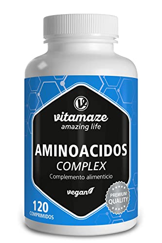 BCAA y Aminoácidos Esenciales 10.000 mg de Alta Dosis y Vegano, 120 Tabletas con 8 Aminoacidos Esenciales Puros, Suplemento Alimenticio Natural sin Aditivos. Calidad Alemana. Vitamaze®