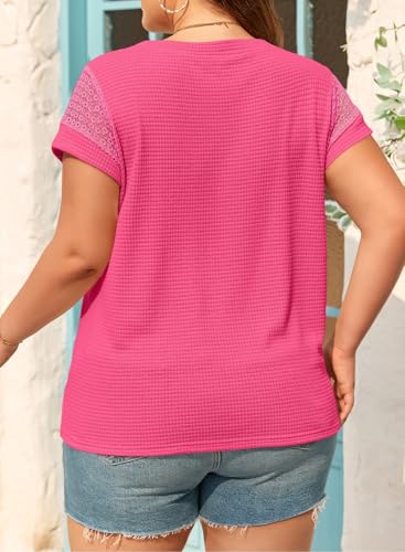 Image of Eytino Plus Size Tops for Women Waffle Knit T-Shirts Round Neck Short Sleeve Casual Loose Basic Tee Blouses(1X-5X)