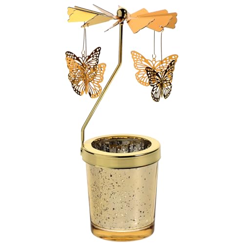 Garneck Soporte giratorio para velas, diseño de mariposa, giratorio, mesa de centro de mesa, decoración de mesa para el hogar, fiesta, boda (dorado)