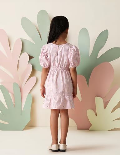 Image of Amazon Brand - Symbol Girls Bow Detail Pure Cotton Knee Length Casual Dress