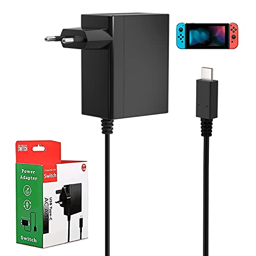 BERLS Cargador para Nintendo Switch/NS Switch, 15V 2.6A USB Tipo C, Carga Rápida Adaptador de Corriente, Compatible con Modo TV Control Dock Smart Phone HDMI Adapter Laptop & Tablet (6ft Cable) Cover