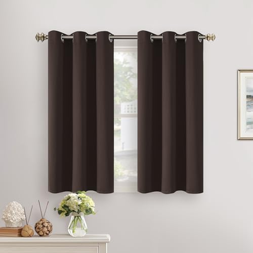 Image of YoungsTex Short Blackout Kitchen Curtains 40 Inch Length - Small Thermal Insulated with Grommet Room Darkening Drapes Privacy for Bathroom Cafe Window, Brown, 2 Panels, 34 x 40 Inch