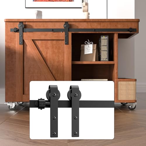 BONIKLUBA 4FT Super Mini Cabinet Small Sliding Barn Door Hardware Track Kit Apply for Storage Window TV Stand,Easy Install&Smoothly Quietly,Fit 21'-24' Wide Door Panel-J Shape Hanger
