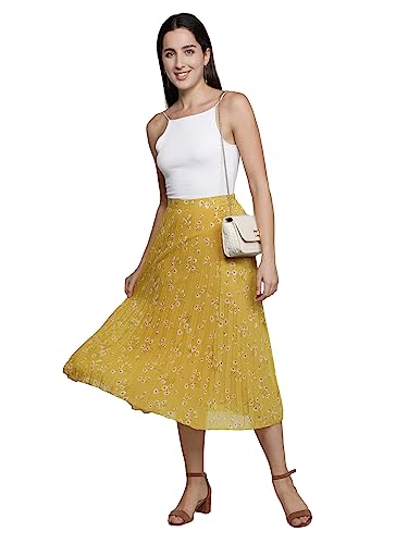 NUEVOSDAMAS Women's Ditsy Floral Print High Waist Skirt Pleated A-line Long Skirt Beach Elasticated Midi Skirt