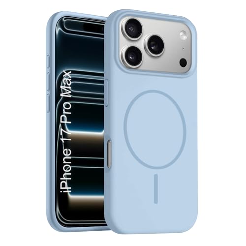 Image of iPhone 17 Pro Max Silicone Magsafe Case | Shock Proof Design & Camera Protection | Premium Rubberised Apple iPhone 17 Pro Max Cover (Microfiber Lining) | Magnetic Liquid Silicone - Sky Blue