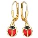 Clever Schmuck Boucles d'oreilles coccinelles dorées pour fille - 24 mm - Avec coccinelle de 9 mm - Rouge et noir laqué - Argent 925 plaqué or