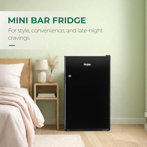 Image of Haier 100 L 2 Star Direct Cool Single Door Mini Bar Refrigerator with Chiller Freezer Box, LED Light for Clear View, Lock & Key and Easy Clean Back (HRD-1252KSA, Black Steel, 2026 Model)