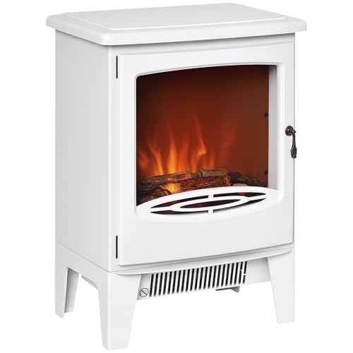 HOMCOM Electric Fireplace Stove, Free standing Fireplace Heater with Realistic LED Flame Effect, Overheat Safety Protection, 900W/1800W, White
