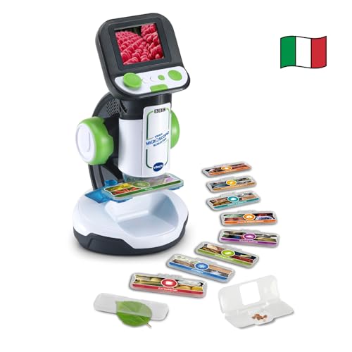 FUNZIONALITÀ EXTRA: ricorda tutte le scoperte e analisi che hai fatto grazie allo slot per MicroSD (non inclusa) per salvare foto; microscopio portatile dotato di regolazione volume e spegnimento automatico