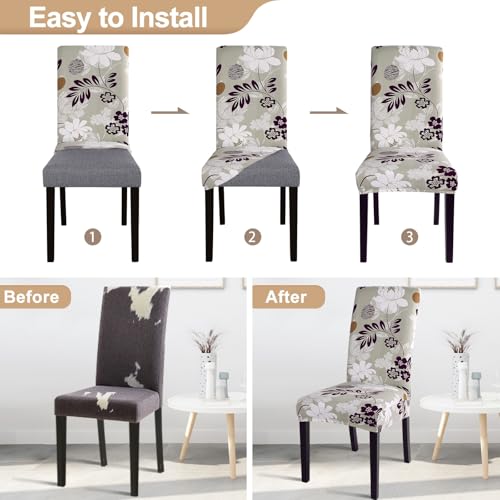Image of SearchI Dining Room Chair Covers Set of 4, Stretch Printed Floral Parsons Chair Slipcovers Removable Washable Kitchen Chair Protector Cover for Dining Room, Hotel, Ceremony (Flower Pattern8)