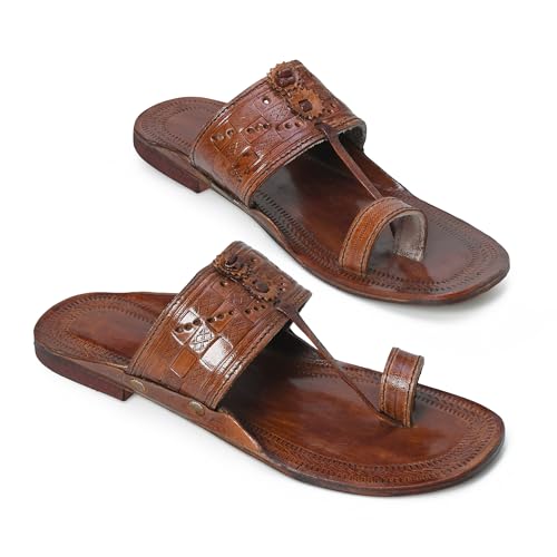 Image of Kolhapuri Chappal for Men Original, Semi-Premium Leather Semi-Handcrafted Traditional Kolhapuri Chappal for Man Formal Footwear for Weddings & Parties, Ethnic Wear & Daily Comfort