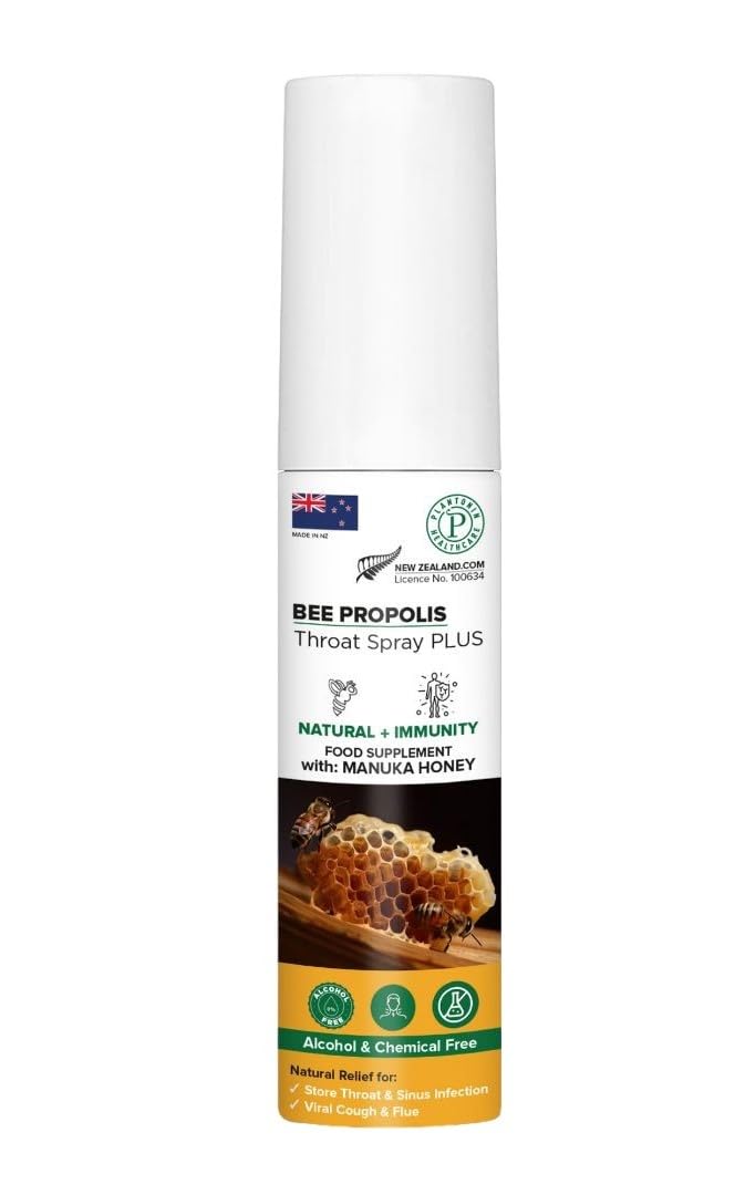 PlantoninNew Zealand Bee Propolis Sore Throat Spray with Manuka Honey - 20 ml | Dry Mouth Spray for Sore Throat Relief, 83 Servings | Propolis Spray for Immune Support - Alternate of Cough Drops