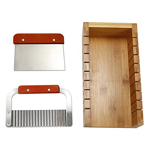 Image of Soap Cutting Tool Set Wooden Loaf Cutter Mold + 2 Pcs Straight Wavy Stainless Steel Cutter Slicer | includes 2 Pcs Straight Wavy Stainless Steel Cutter Slicer