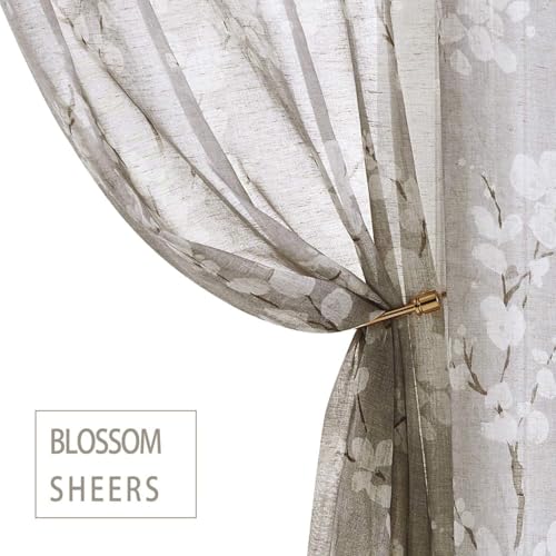 Image of BFAM Sheer Curtain with Floral Print, Premium Printed Sheer Drapes, Eyelet /Grommet Curtain for Living Room, Bedroom, Light Filtering Curtains, Brown Floral 8 Feet,Pack of 1 Curtain