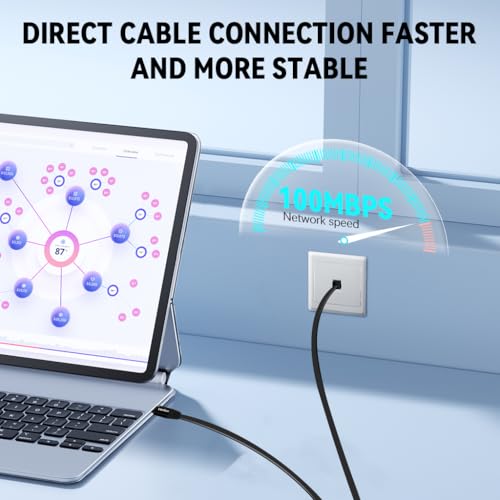 Image of Verilux 6.6ft USB C to Ethernet Cable, 100Mbps RTL8152B NIC Chip Type C to RJ45 Cord, Type C to RJ45 NIC Cable Compatible for Thunderbolt 3 /4, Galaxy, MacBook Pro /Air, iPad Pro, PC