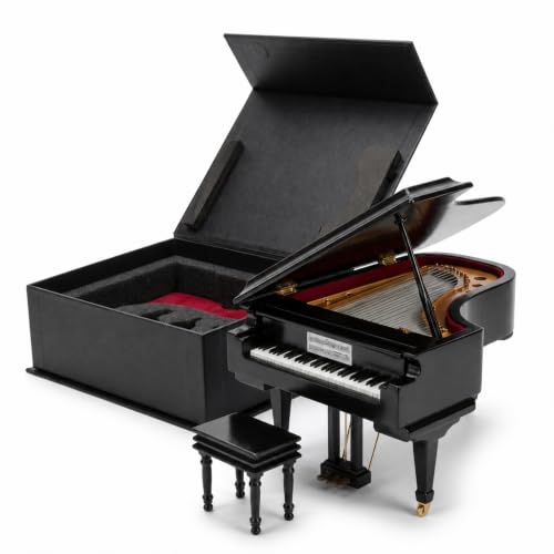 Broadway Gifts Black Baby Grand Piano Music Box with Bench and Black Case