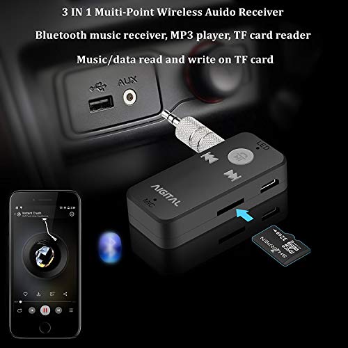 Bluetooth Receiver for Handsfree Calls, Aigital Portable Bluetooth Car Kit Audio Receiver Adapter Wireless Music Player System, Easy Operation and Connection, TF Card Play Supported 【 Upgraded Chip 】